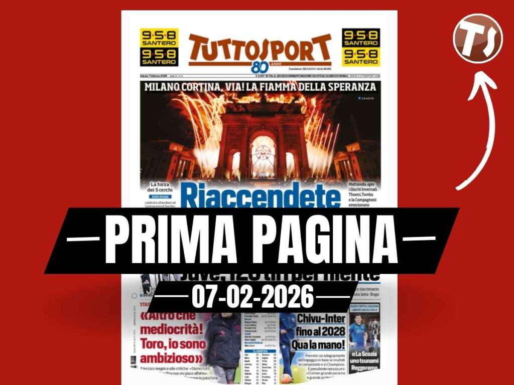 Prima pagina Tuttosport: "Olimpiadi, riaccendete i nostri cuori"