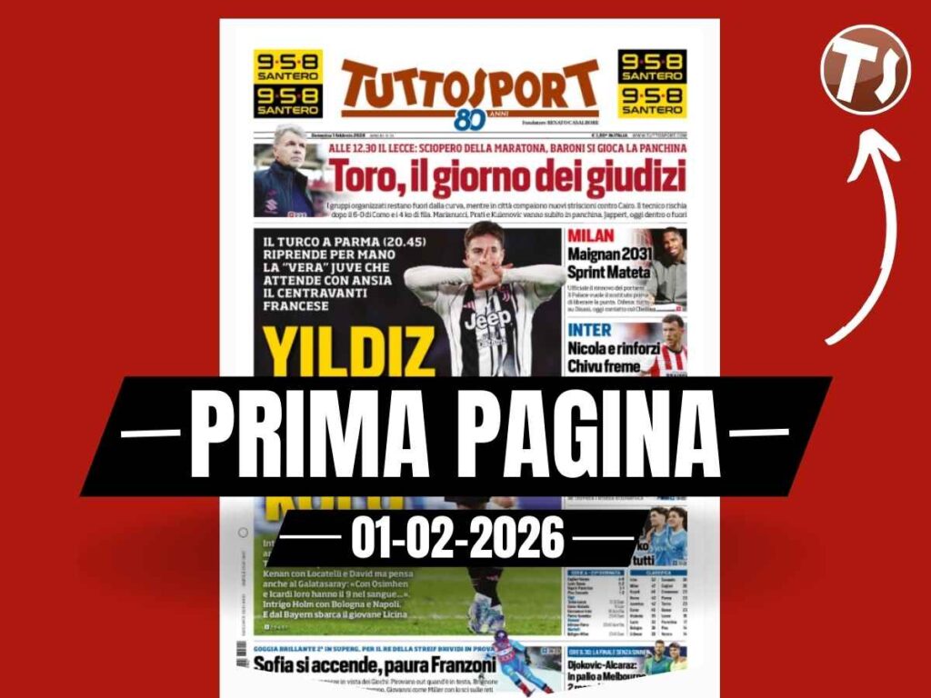 Prima pagina Tuttosport: Milan, Maignan 2031. Sprint Mateta