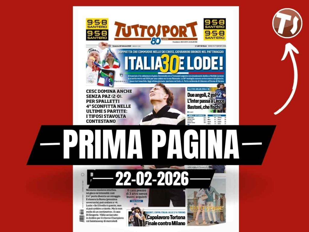 Prima pagina Tuttosport: "Juve, Como profondo. Stavolta i tifosi contestano"