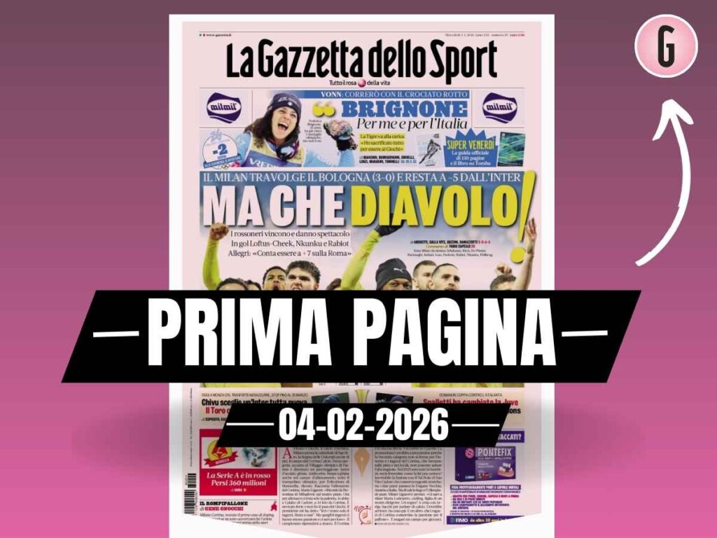 Prima pagina Gazzetta dello Sport: "Ma che Diavolo! Il Milan travolge il Bologna"