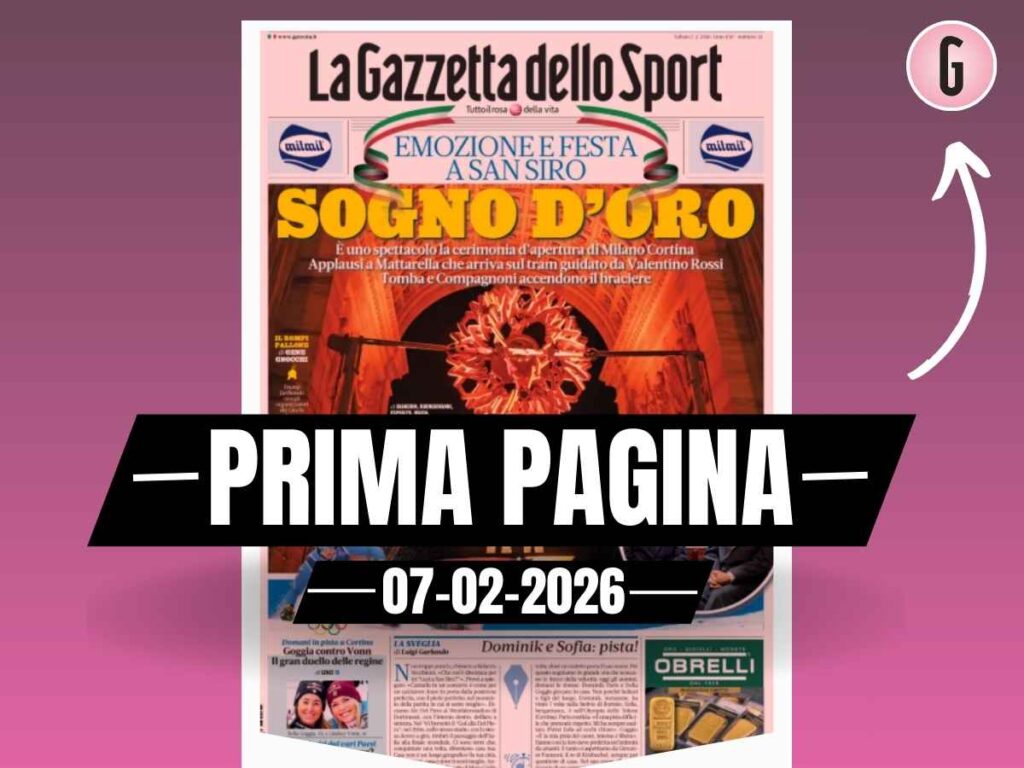 Prima pagina Gazzetta dello Sport: "Olimpiadi, sogno d'oro"