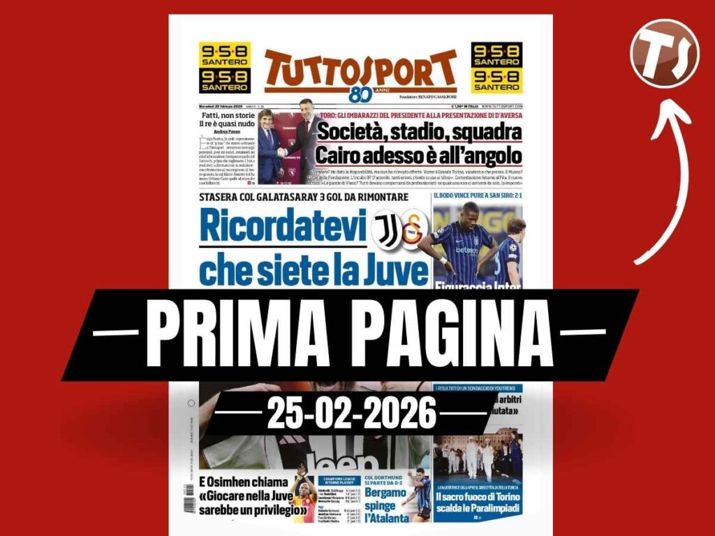 Prima pagina Tuttosport: "Ricordatevi che siete la Juve. Figuraccia Inter, vanno in fumo 20 milioni"