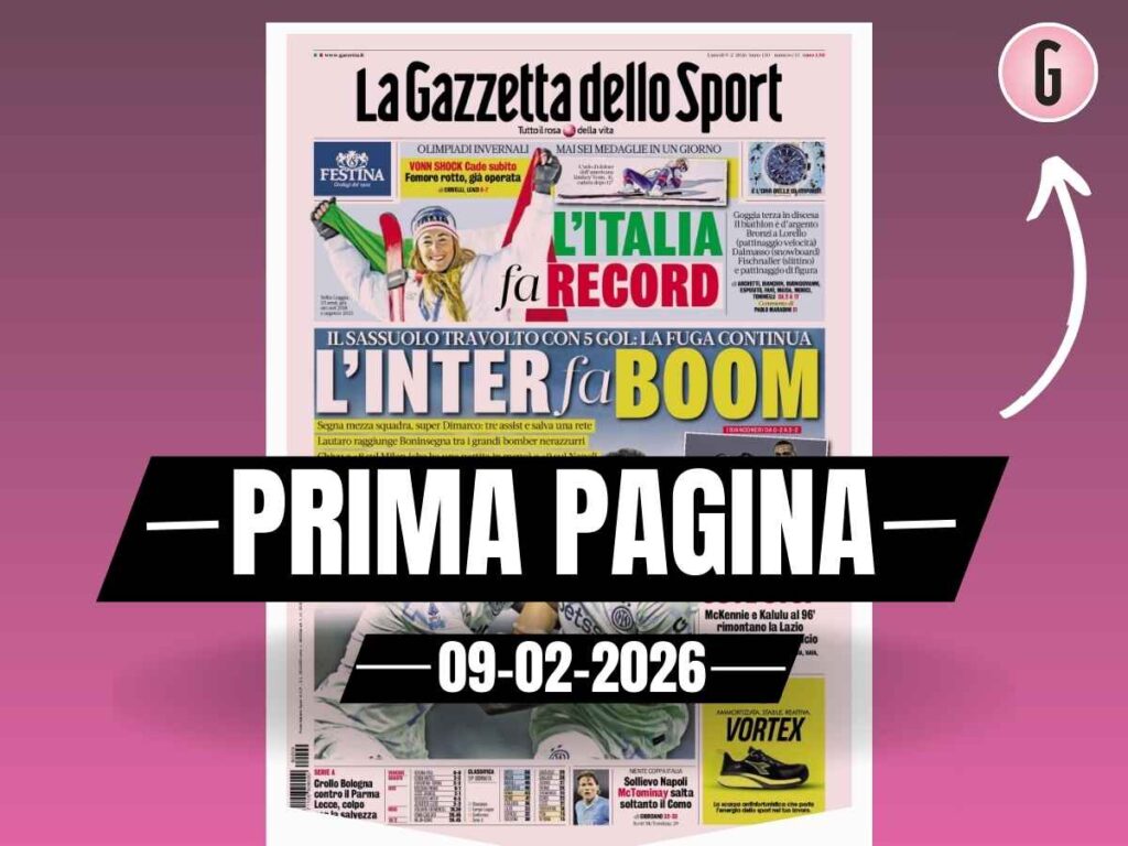 Prima pagina Gazzetta dello Sport: "L'Inter fa boom: Sassuolo travolto, la fuga continua"
