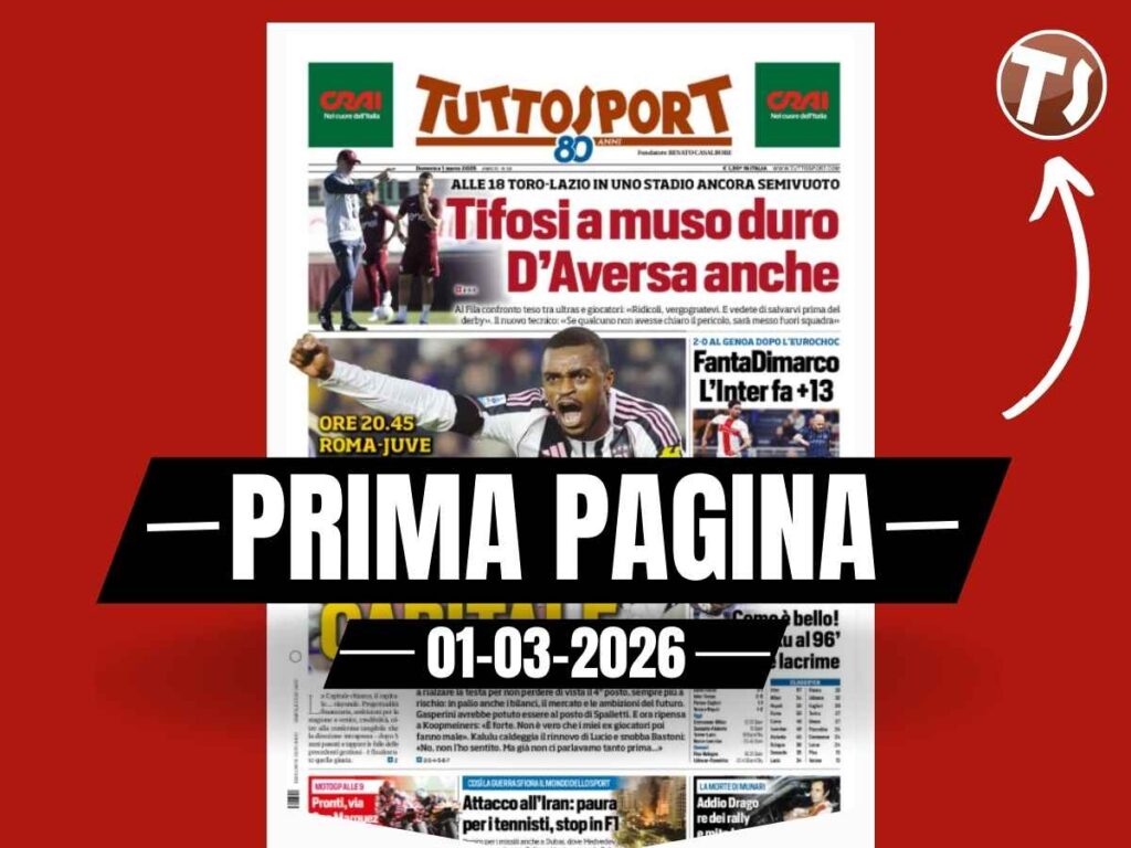 Prima pagina Tuttosport: "Domenica il derby. Milan oggi la Cremonese"