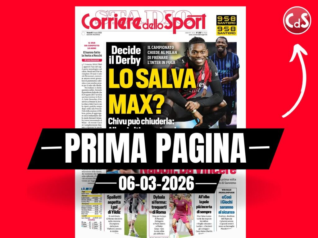 Prima pagina Corriere dello Sport DATA