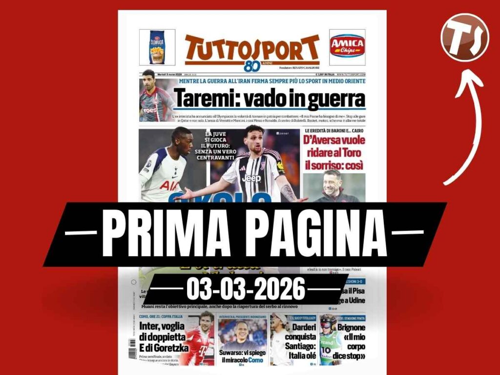 Prima pagina Tuttosport: "La Juve si gioca il futuro senza un vero centravanti. Si tratta con Vlahovic"
