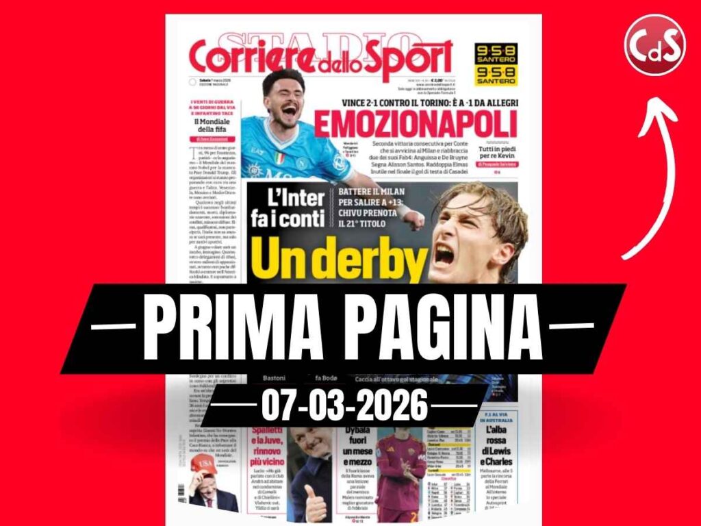Prima pagina Corriere dello Sport: "Un derby da Pio. Esposito, l'ora dello Scudetto"
