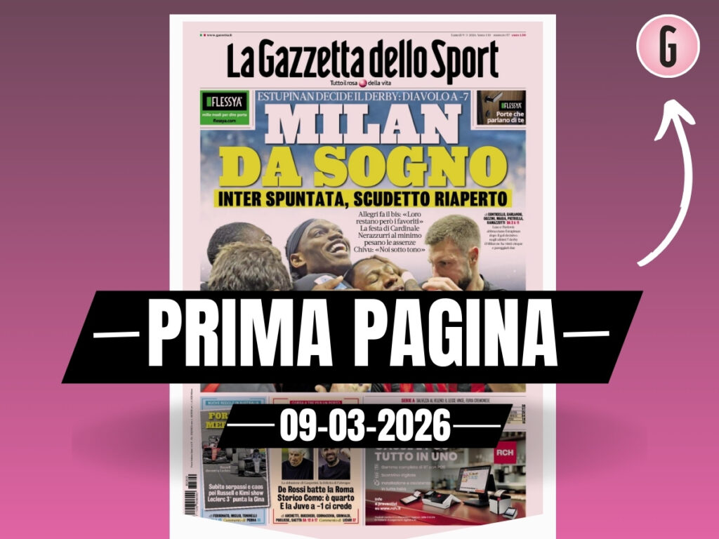 Prima pagina Gazzetta dello Sport: "Milan da sogno: Inter spuntata, Scudetto riaperto"
