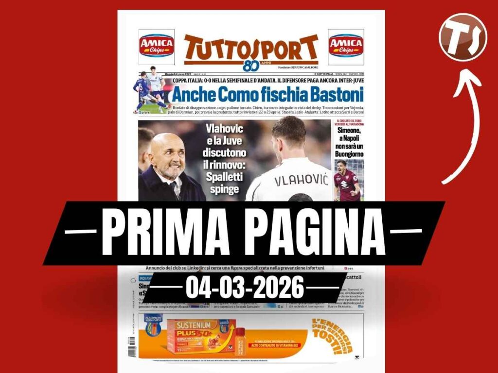 Prima pagina Tuttosport: "Vlahovic e la Juventus discutono il rinnovo: Spalletti spinge"