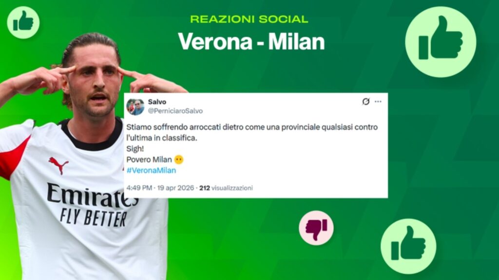 Verona Milan reazioni social tifosi rossoneri