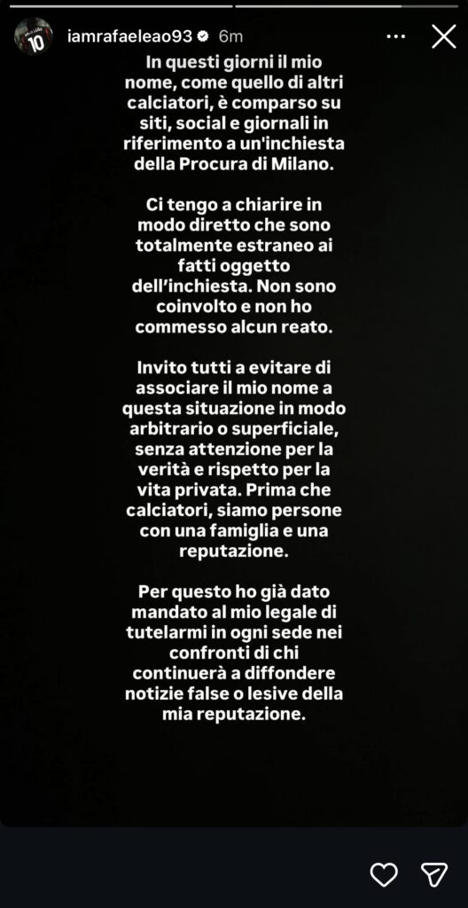 La storia pubblicata da Leao su Instagram