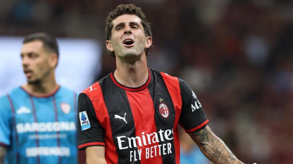 Christian Pulisic, attaccante AC Milan, qui durante Milan-Cagliari 1-2 di Serie A